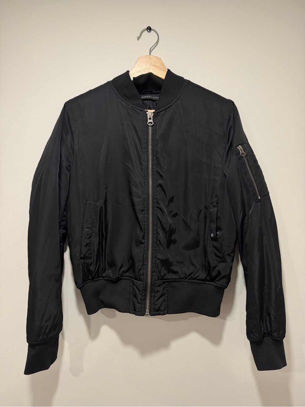 Womenโs Black Bomber Jacket - Classic Zip Front